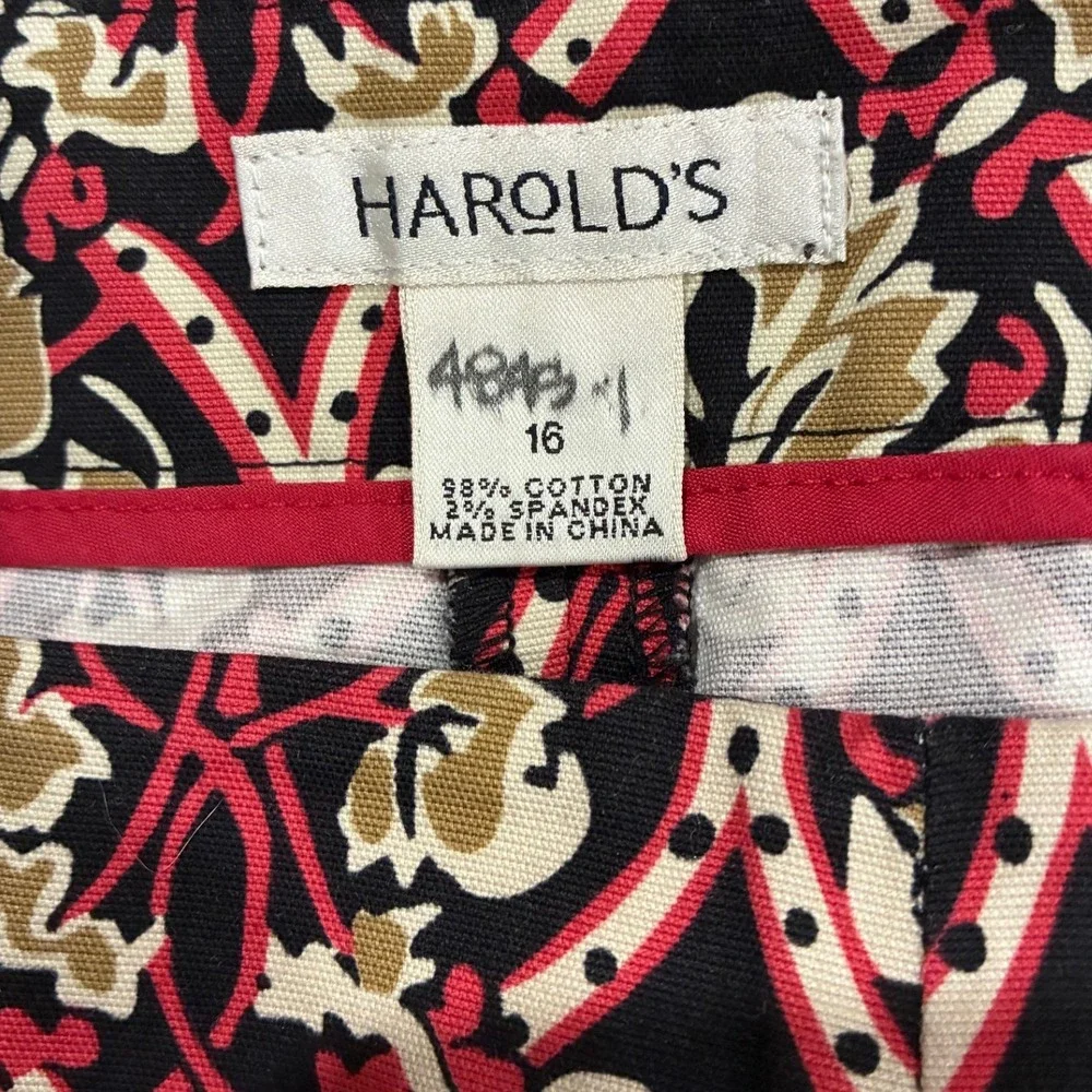 Harold's Red Floral Geometric Cropped Pants - 16 - Cotton Stretch Boho Eclectic